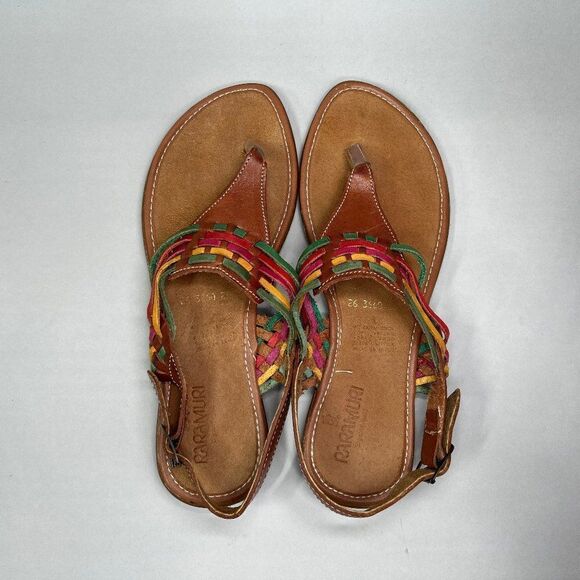Raramuri Women's Size 9 Brown Colorful Leather Thong Sandals - Picture 6 of 10